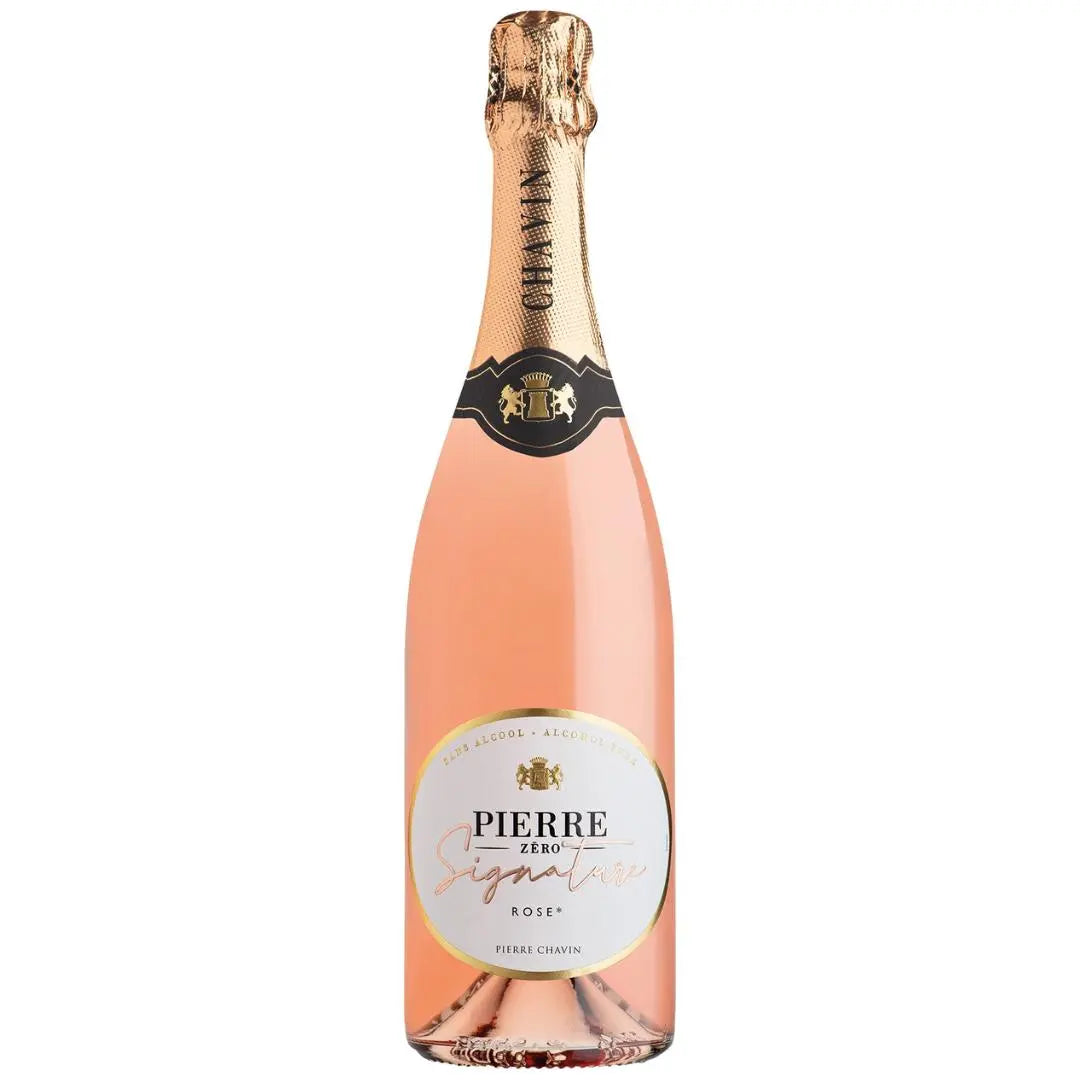 Eine Flasche alkoholfreier Pierre Chavin Signature Rosé mit elegantem Etikett.