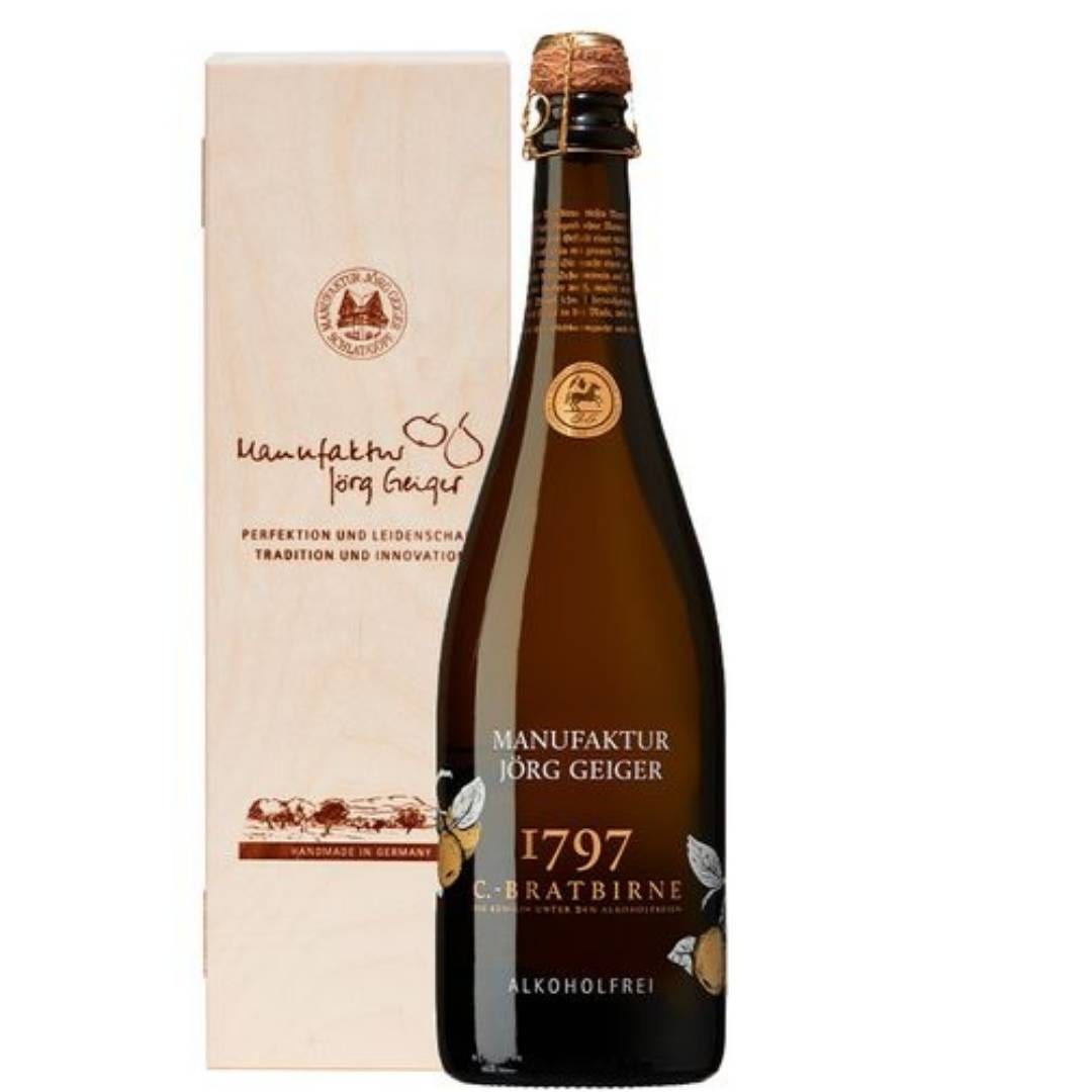 alkoholfreie Champagner-Alternative Jörg Geiger mit Holzbox
