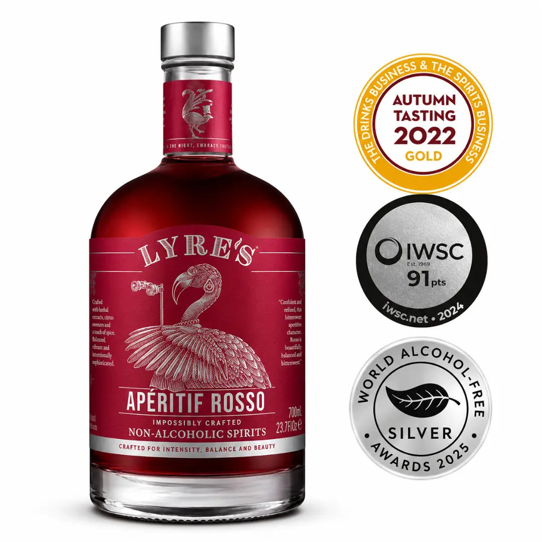 Lyre’s Aperitif Rosso alkoholfreier Bitter-Aperitif mit mehrfach prämierten Auszeichnungen auf weißem Hintergrund
