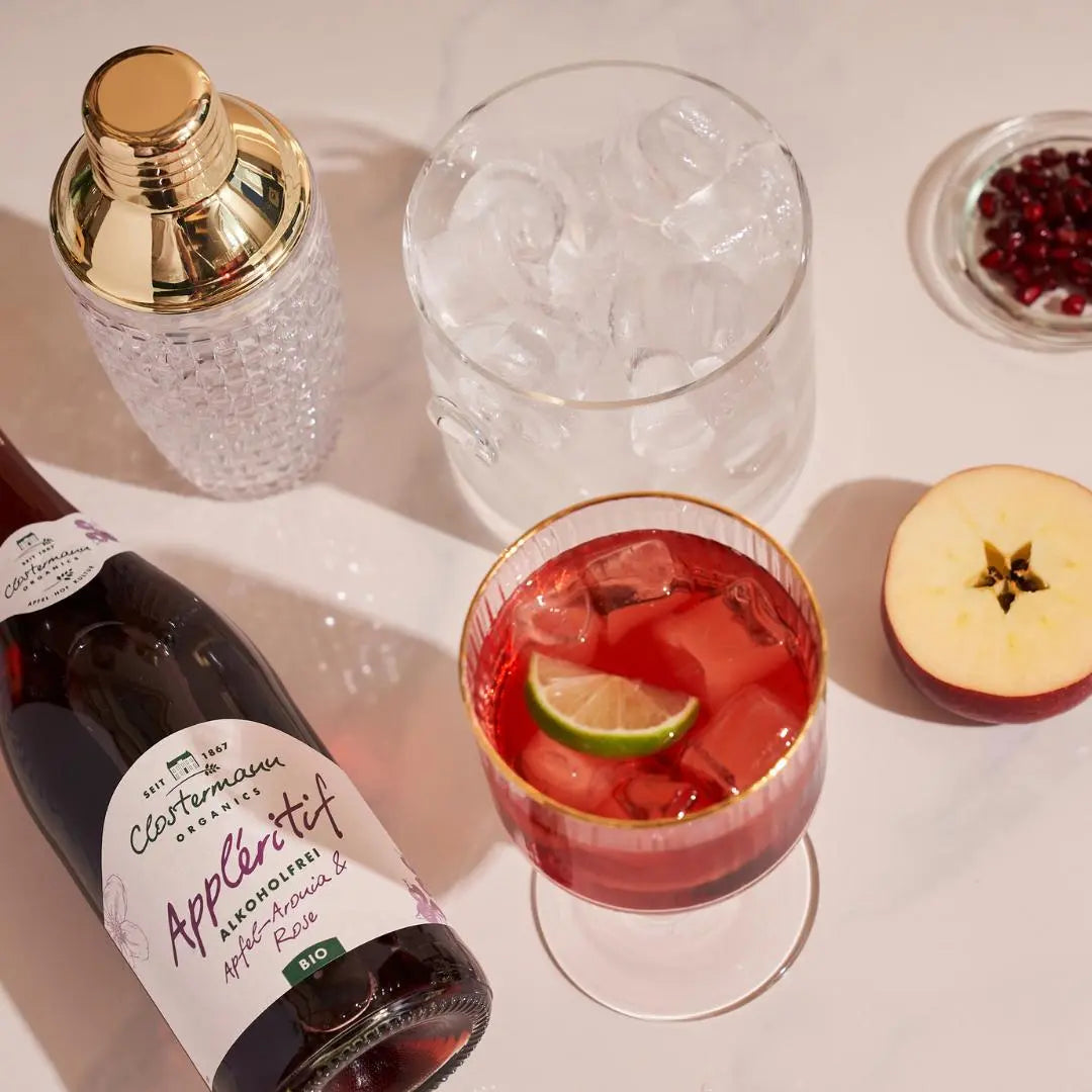 alkoholfreie Sekt-Alternative Apfel Aronia Rose Clostermann Organics