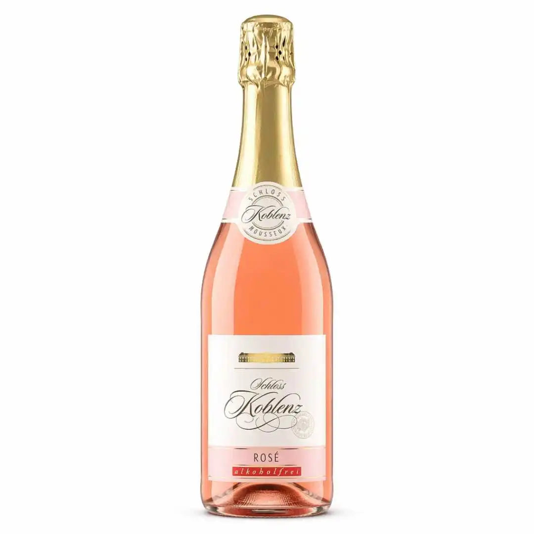 Drathen Rosé Sekt alkoholfrei in eleganter Flasche vor weißem Hintergrund