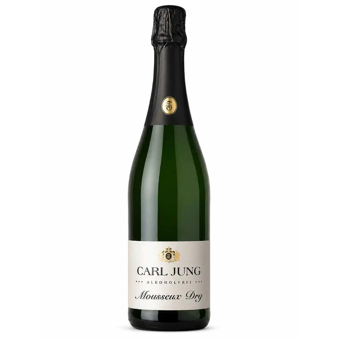 Carl Jung Mousseux Dry alkoholfrei 0,75l - alkoholfreier Sekt Flasche freigestellt vor weißem Hintergrund