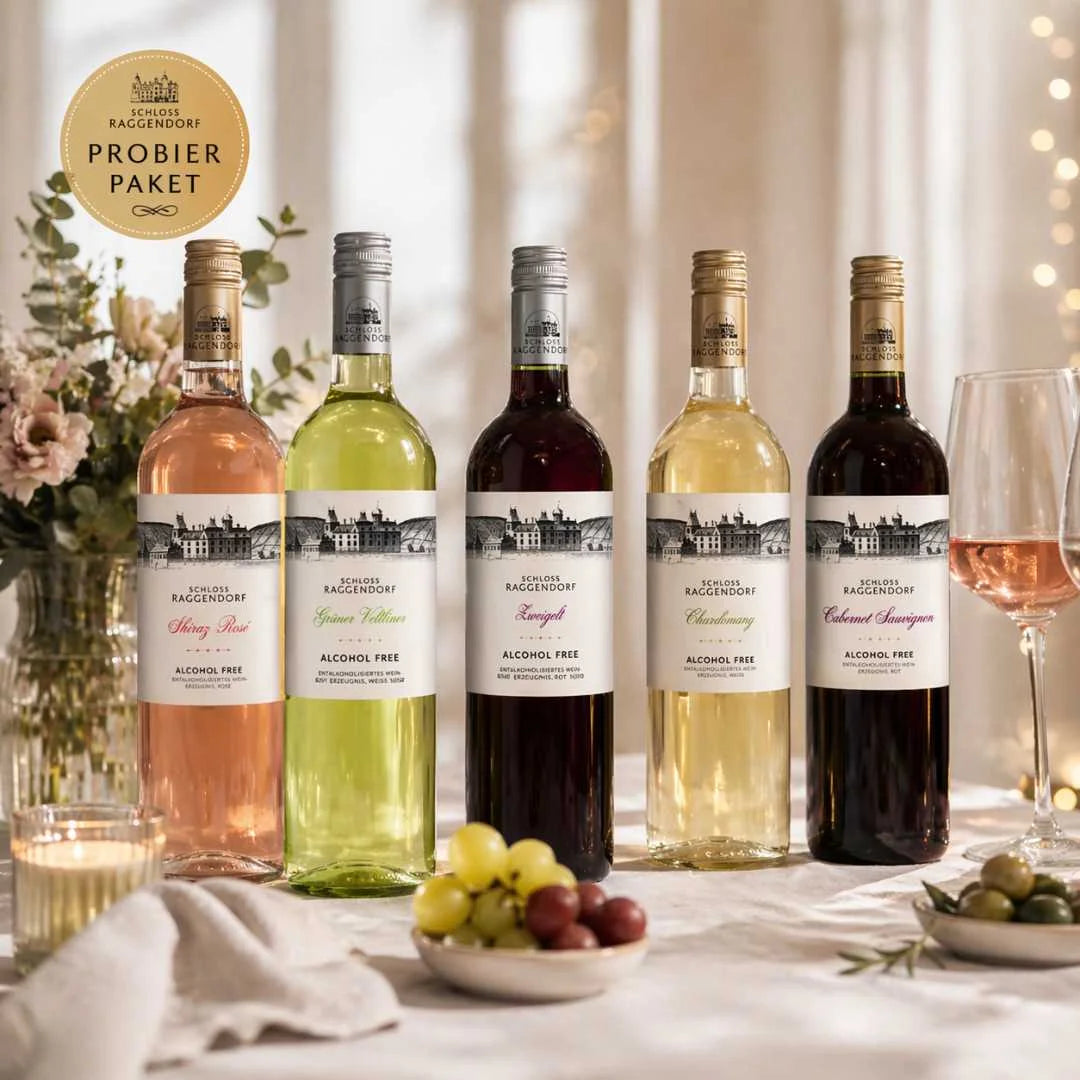 Alkoholfreier Wein Probierpaket von Schloss Raggendorf mit Rosé, Weißwein und Rotwein Sorten
