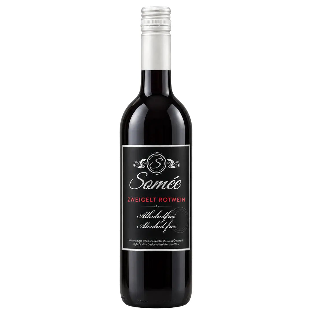 Somée Zweigelt alkoholfreier Rotwein in der 750-ml-Flasche auf weißem Hintergrund.