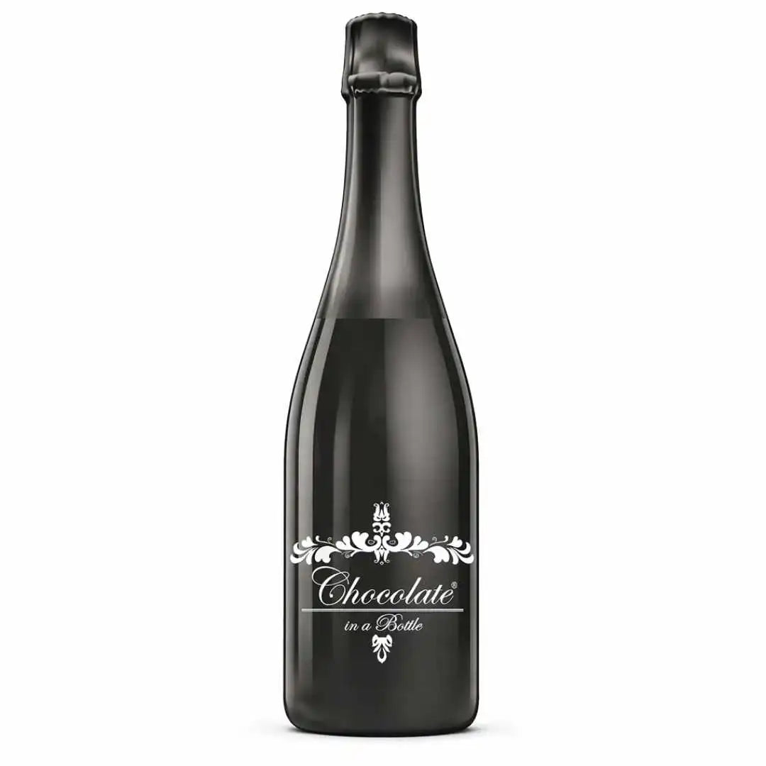 Chocolate in a Bottle Sekt alkoholfrei in eleganter Flasche vor weißem Hintergrund