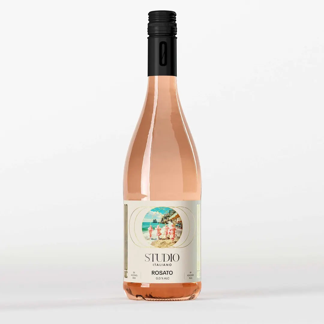 Kolonne Null Rosato Studio Italiano 0,0 % – alkoholfreier Roséwein aus Italien in der 750-ml-Flasche mit roséfarbenem Wein.