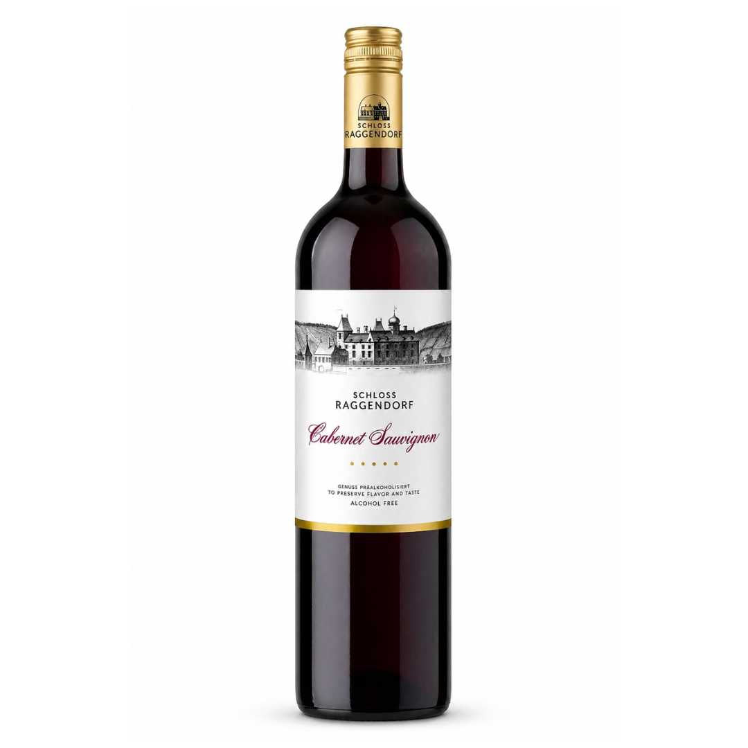 Schloss Raggendorf Cabernet Sauvignon alkoholfrei Rotwein Flasche auf weißem Hintergrund