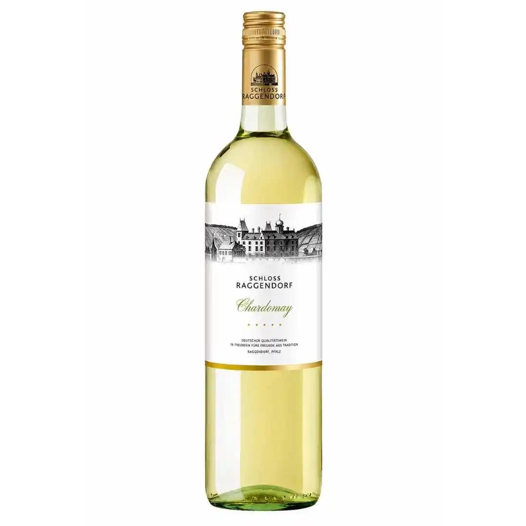 Schloss Raggendorf Chardonnay alkoholfrei Weißwein Flasche freigestellt auf weißem Hintergrund
