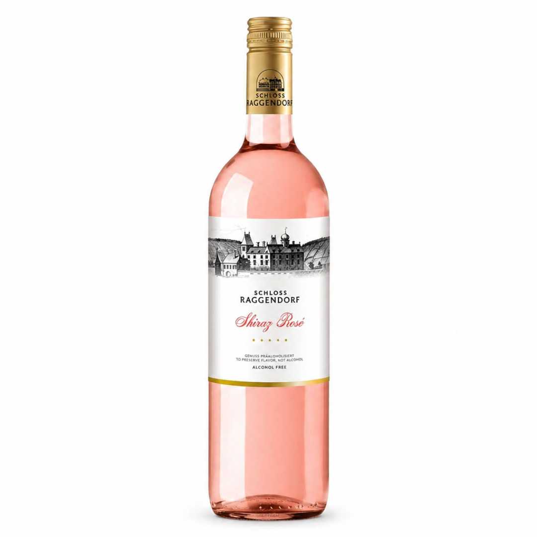 Schloss Raggendorf Shiraz Rosé alkoholfrei Roséwein Flasche freigestellt auf weißem Hintergrund
