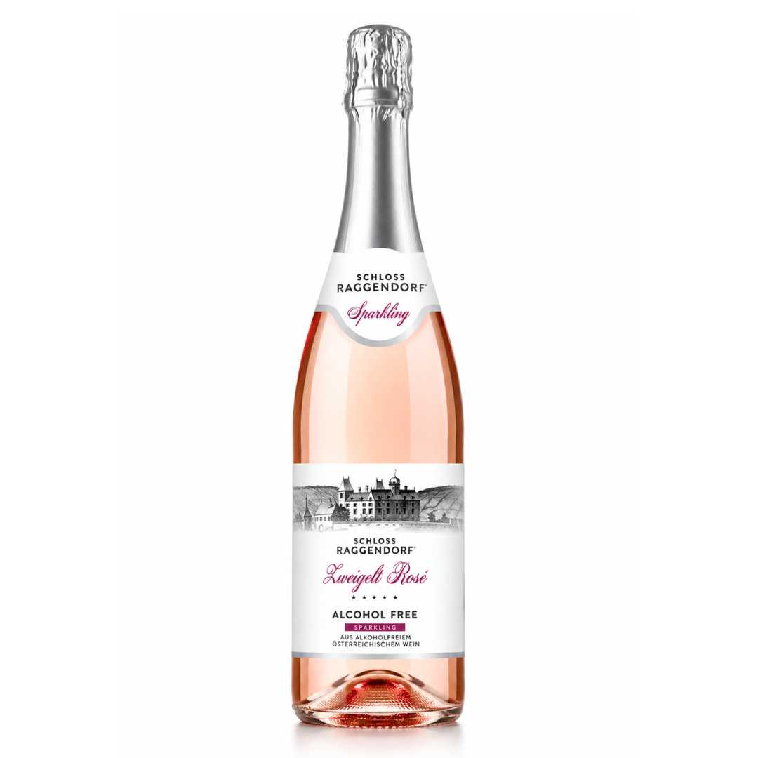 Schloss Raggendorf Zweigelt Rosé alkoholfrei prickelnd 0,75l Flasche auf weißem Hintergrund