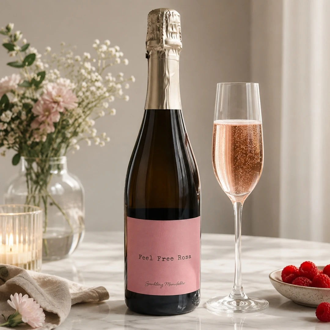 SektManufaktur Feel Free Rosa alkoholfreier Sekt mit Sektglas