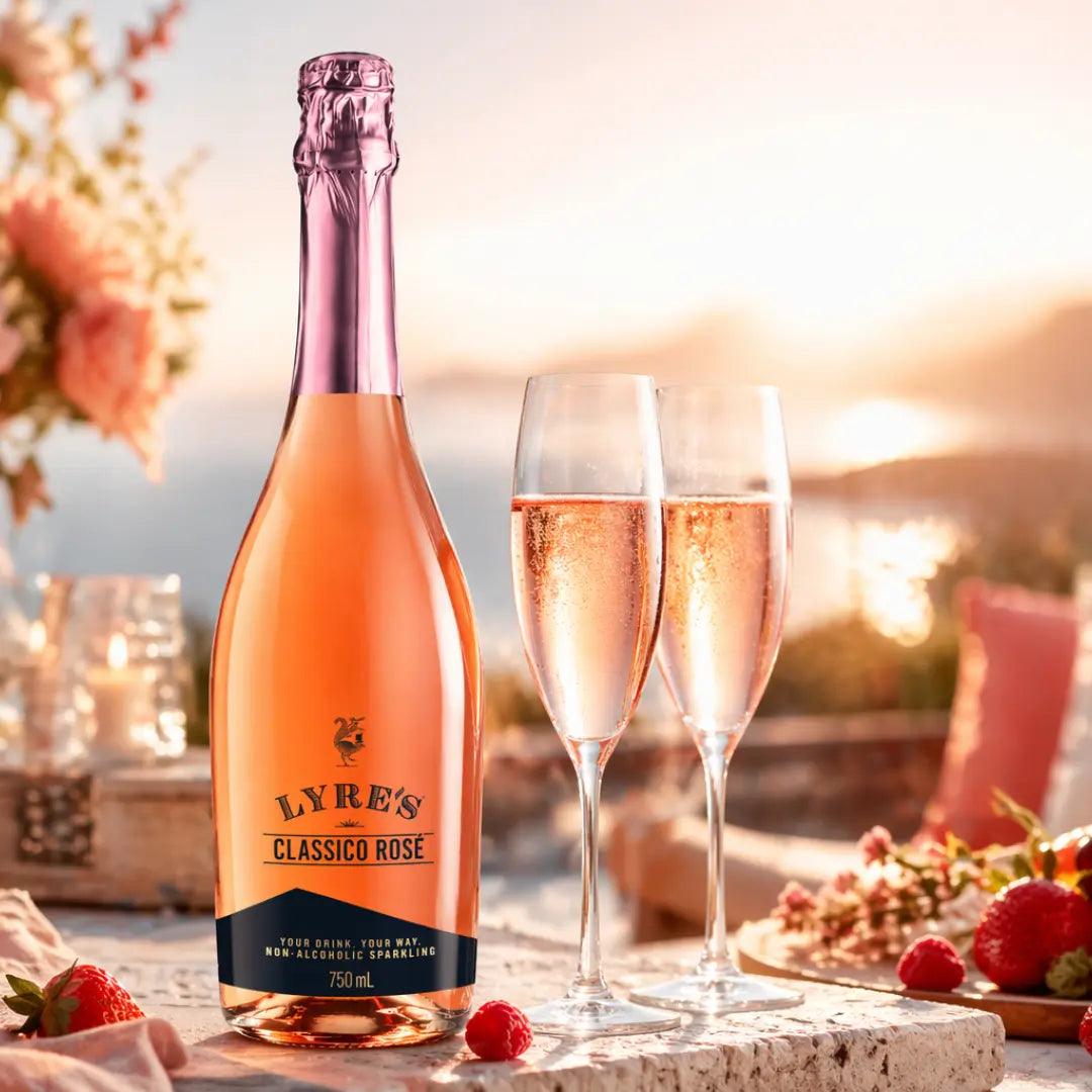 Classico Rosé Lyres Sekt ohne Alkohol mit Glas Rose Sekt